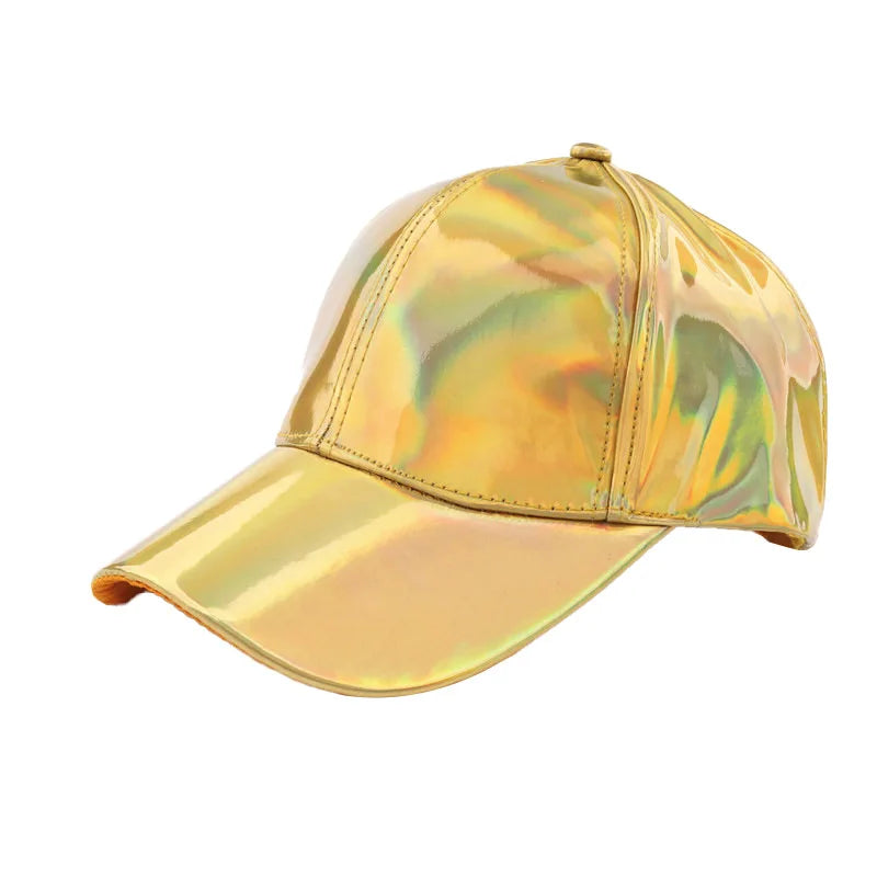 Unisex PU Rainbow Farbwechsel Baseballkappe | Fashion Erwachsenen Laser Hip Hop Kappe | Outdoor Freizeit Snapback Glänzende Party Kappe Kaufschwan® Golden