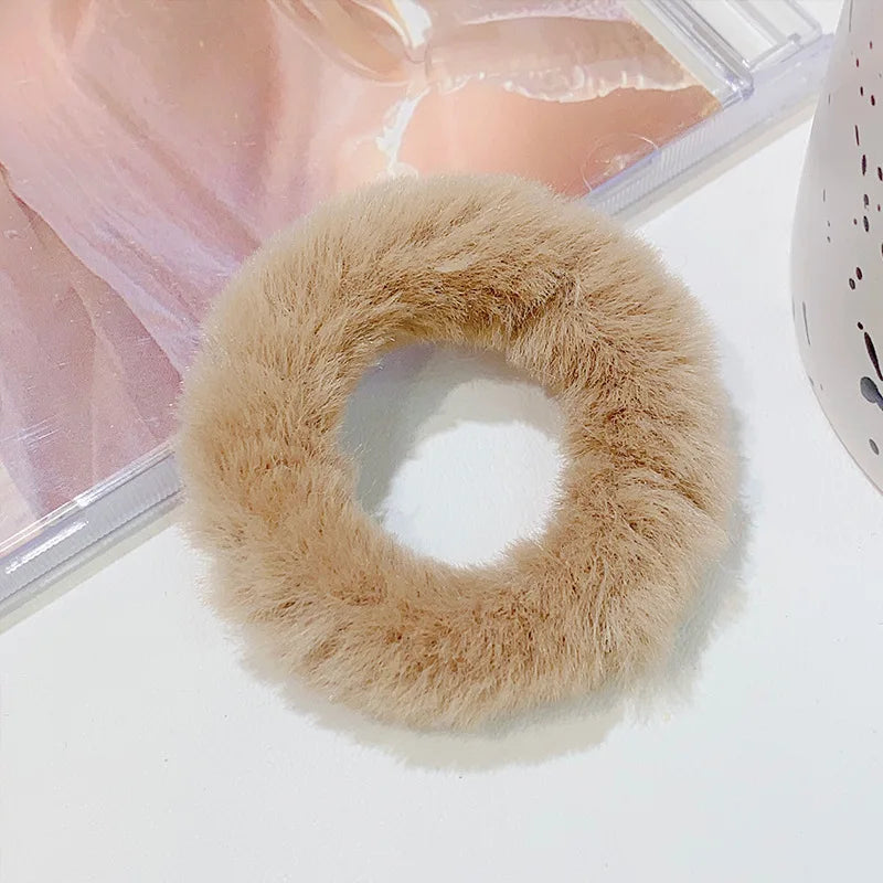 Bunte Flauschige Haargummis | Plüsch-Scrunchies für Damen & Mädchen | Weiche Elastische Pferdeschwanzhalter Kaufschwan® Khaki
