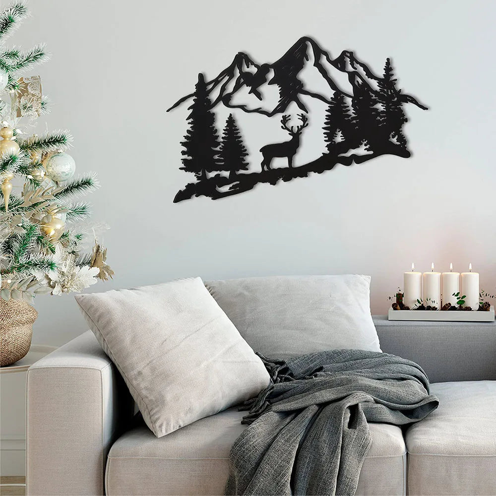 Metall Hirsch Wandbild – Rustikale Wald Berg Hütten Dekoration Kaufschwan®