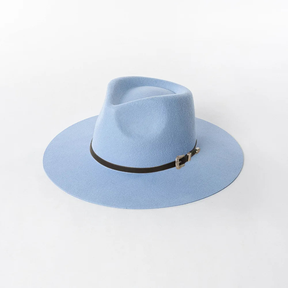 Herbst & Winter Unisex Woll-Fedora Hut – Vintage Jazzhut mit Krone & Schwarzem Lederband, Stylischer Hut mit Breiter Krempe
