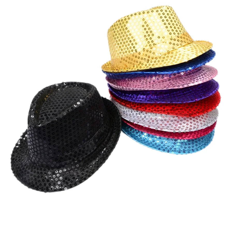 Britischer Top Jazz Hut – Herren & Damen Bühnenhut mit Pailletten, Glänzende Weihnachtsfedora, Party, Eltern-Kind, Halloween Kaufschwan®