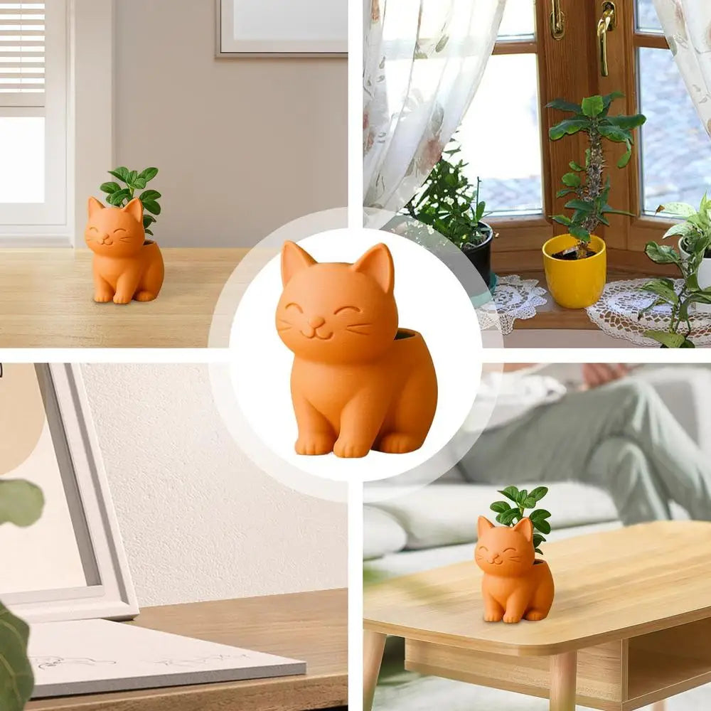 Katzen Blumentopf – Niedlicher Katzen Pflanztopf mit Ablaufloch | 3D Gedruckter Mini Pflanztopf für Kaktus & Bonsai Wohndeko Kaufschwan®