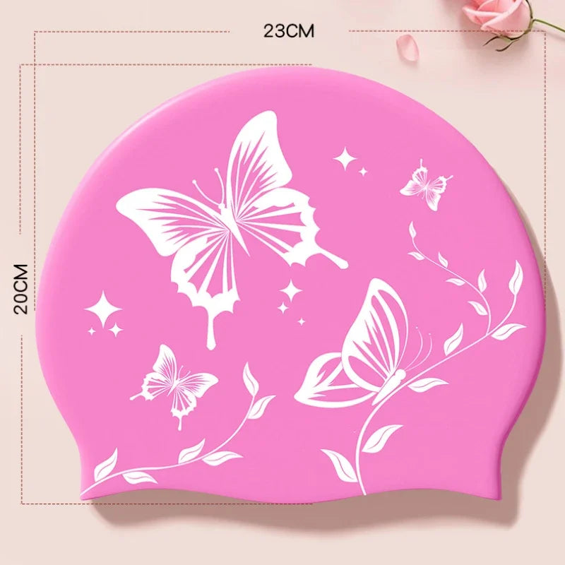 Wasserdichte Schwimmkappe mit Schmetterlingsmuster – Elastische Silikon Schwimmhaube für Langes Haar & Ohrenschutz | Unisex Erwachsene Kaufschwan®
