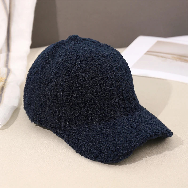 Herbst Winter Baseballkappe | Damen Kappe aus Kunstlammwolle | Warme Plüsch Baseballkappe
