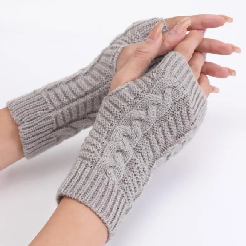 Damen Stylische Handwärmer – Fingerlose Strickhandschuhe | Winter Armwärmer mit Zopfmuster aus Kunstwolle Kaufschwan®