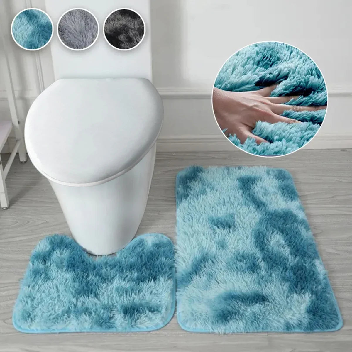 2-teiliges Badezimmermatten-Set – Rutschfeste, Wasserabsorbierende Badteppiche für Zuhause Kaufschwan® Blau 40x50cm & 50x80cm