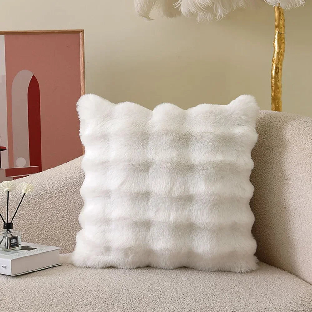 Weicher Fell-Kissenbezug | Gemütlicher Plüsch-Dekokissenbezug für Wohnzimmer, Sofa Dekor | Weiß & Grau