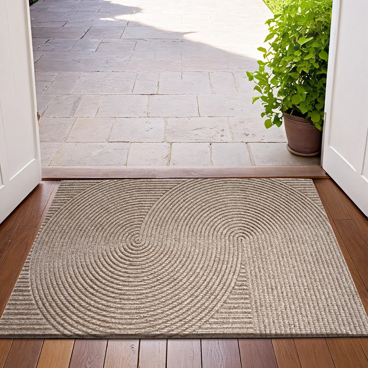 3D Rillen Outdoor Fußmatte – TPR Rutschfest, Staubdicht & Verschleißfestes Polyester für Veranda und Hauseingang Kaufschwan® Khaki 45x75cm