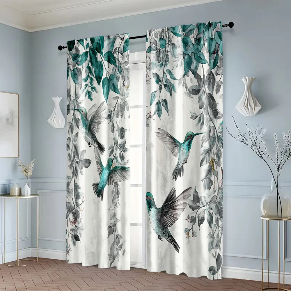 Minimalistischer Vorhang mit Buntem Kolibri Druck Polyester für Wohnzimmer Schlafzimmer Fenster 2 Stück/Set Kaufschwan®