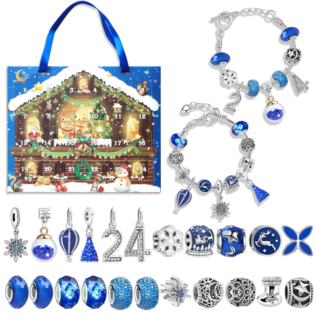 Weihnachts-Adventskalender mit Armband-Bastelset – Schneemann- & Weihnachtsmann-Geschenkbox für Mädchen