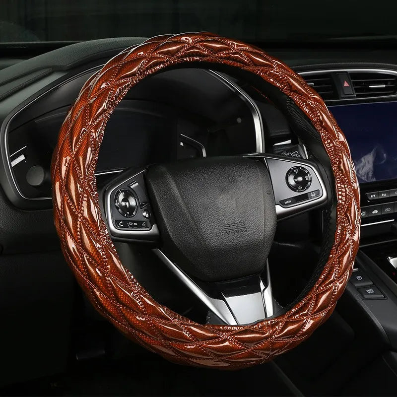 Gesteppter Lenkradbezug aus PU-Kunstleder – Einfach Anzubringende Universelle Lenkradabdeckung fürs Auto Kaufschwan® Kaffee