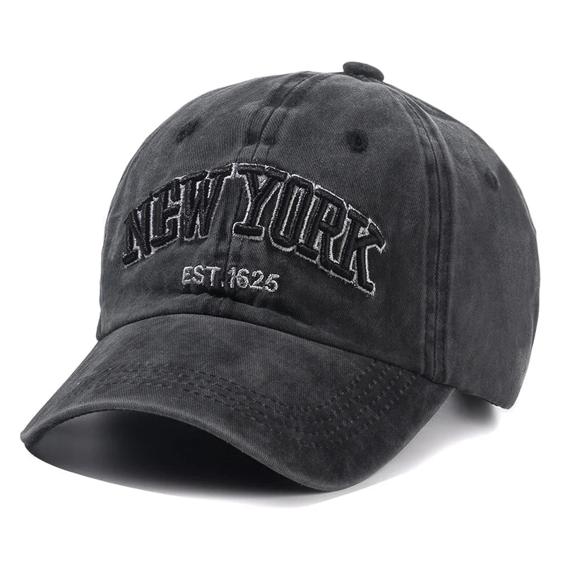 2025 New York Washed Cotton Cap | Herren & Damen Snapback Baseballkappe | Sonnenschutz Dad Hat | Outdoor Freizeitkappe Kaufschwan® Schwarz