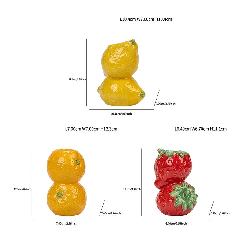 Keramik Früchte Kerzenhalter – Zitronen-, Orangen- & Erdbeer-Figuren Kerzenständer für Tisch- & Wohndekoration Kaufschwan®