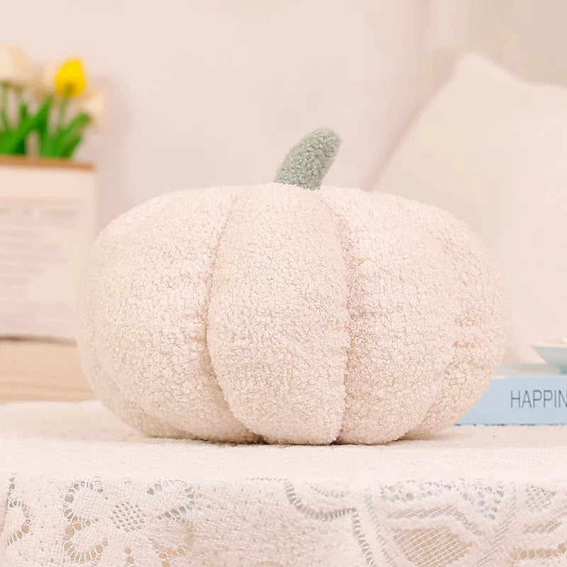 Kürbis Plüschkissen | 3D Kürbis Dekokissen | Herbst Sofakissen & Schlafzimmerkissen Kaufschwan® Weiß 20cm