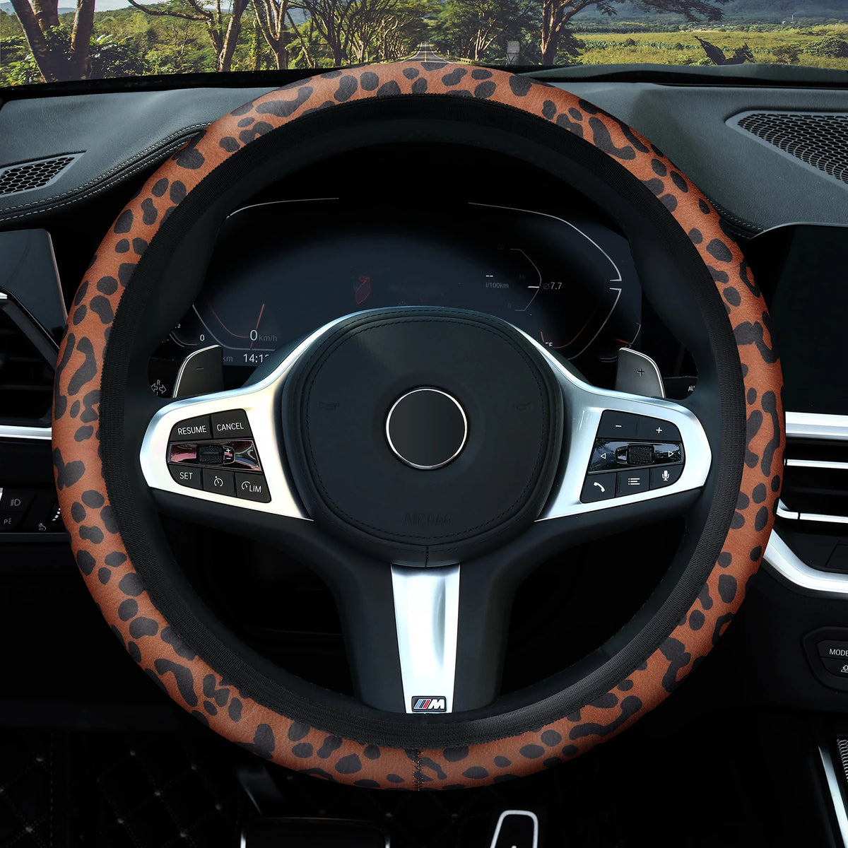 Lenkradbezug mit Leopardenmuster – Atmungsaktive Rutschhemmende Ringlose Lenkradabdeckung fürs Auto Kaufschwan®