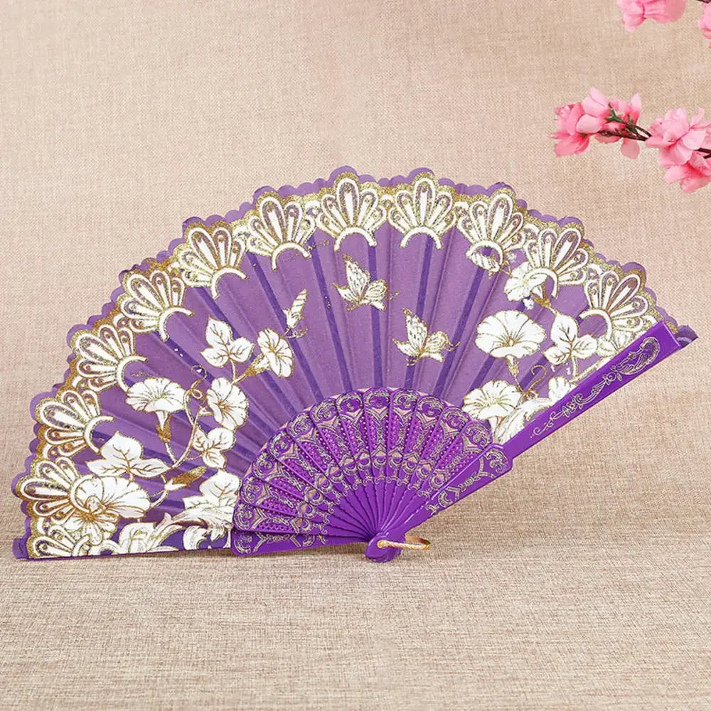 Retro Faltfächer | Kunststoff mit Goldpuder | Weißer Hochzeits- & Partyfächer im Chinesischen Stil Kaufschwan® Design 16