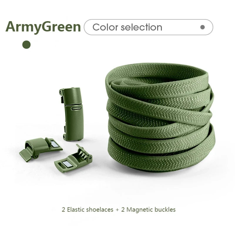 Magnetische No-Tie Elastische Schnürsenkel – Schnelles Verriegelungssystem für Sneaker | Unisex Schuhzubehör für Kinder & Erwachsene, 1 Paar Kaufschwan® Armeegrün