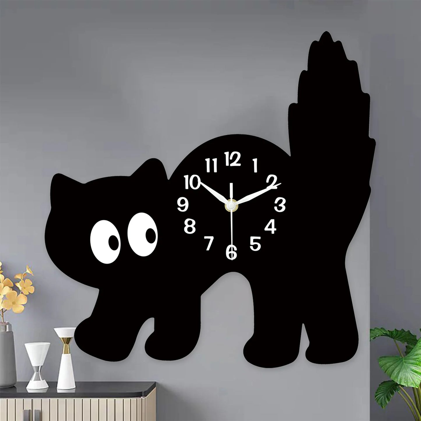 Niedliche Schwarze Katze Holz Wanduhr – Leise Quarz Deko Uhr Kaufschwan®