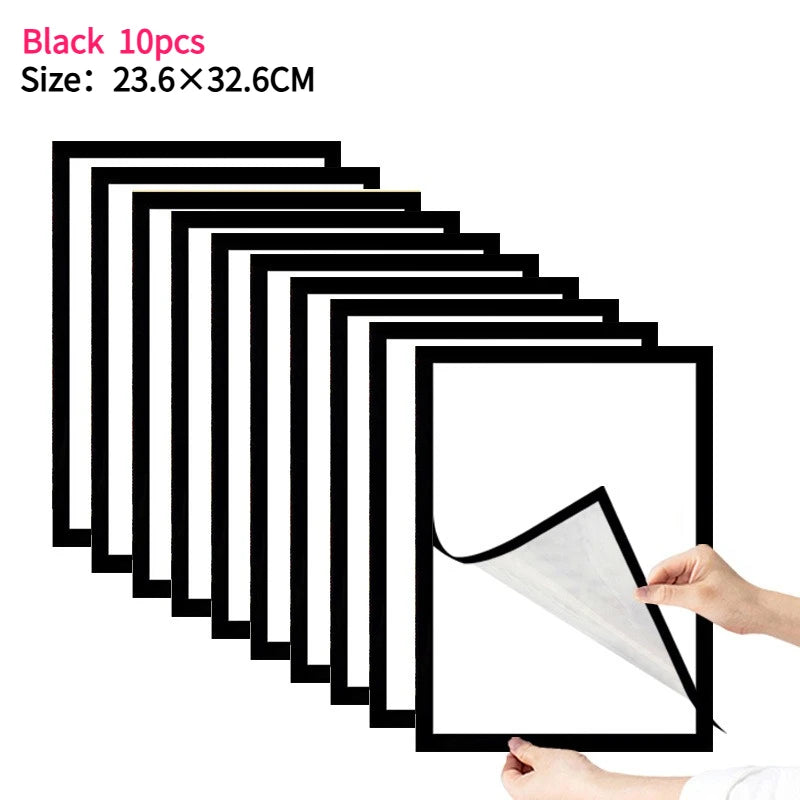 Magnetischer Bilderrahmen Set – Wiederverwendbarer Kunststoffrahmen für Wanddekoration Kaufschwan® Schwarz 10 Stück