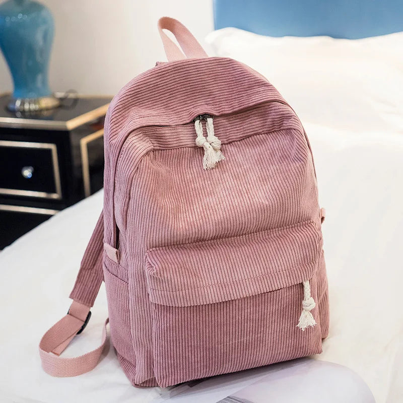 Gestreifter Cord Rucksack für Damen | Minimalistischer Großraum-Tagesrucksack | Herbst & Winter Freizeit- und Reisetasche Kaufschwan® Rosa