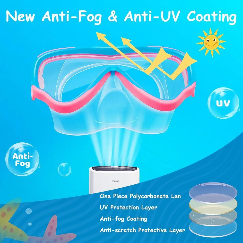 Kinder Schwimmbrille mit Nasenschutz | Elastischer Riemen | Anti-Beschlag & Bruchsichere Gläser | Tauchmaske für Kinder 3–14 Jahre Kaufschwan®
