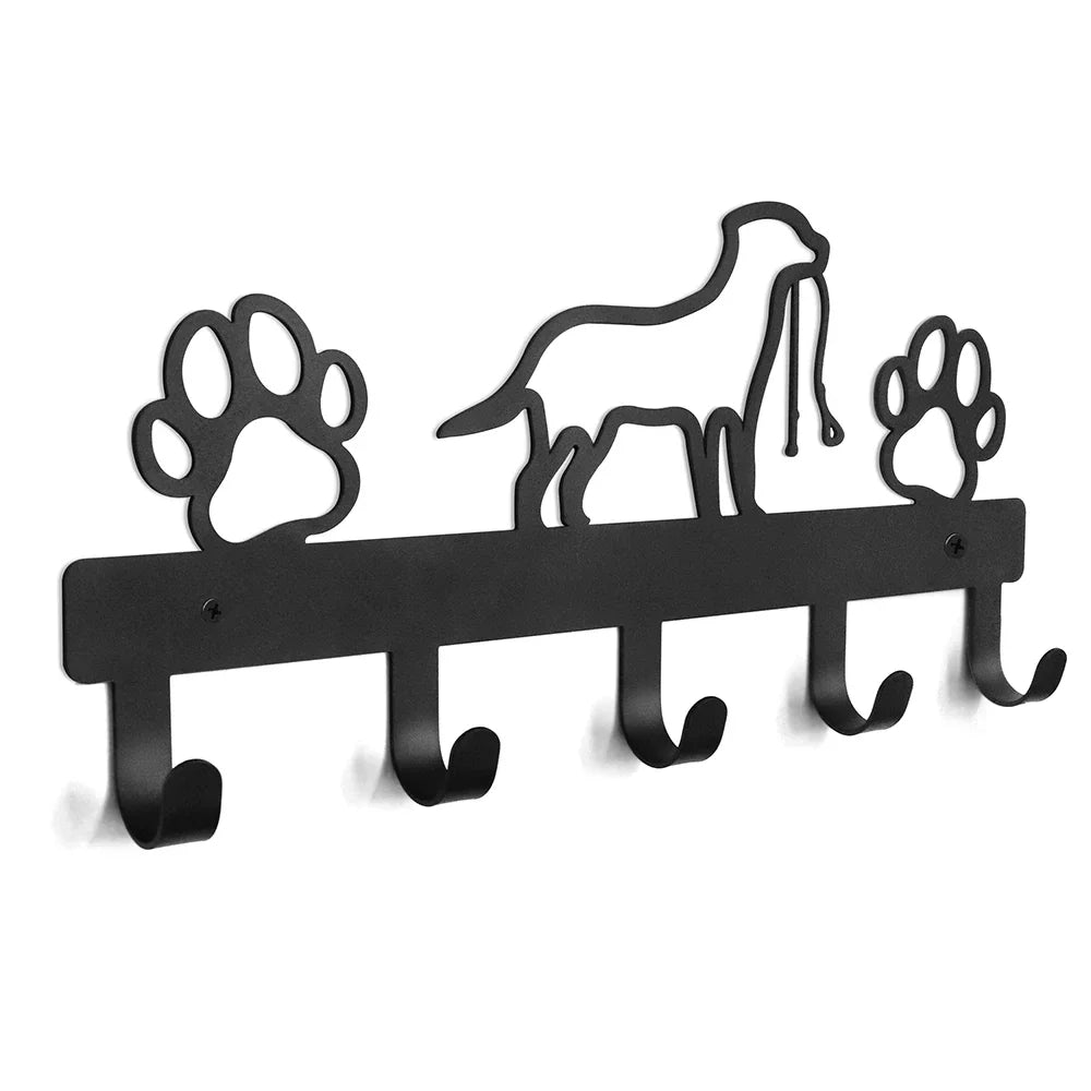 Metall Wandhaken mit Pfotenmotiv – Hundehalter mit 5 Haken | Wandorganizer aus Eisenkunst für Schlüssel, Leinen & Jacken