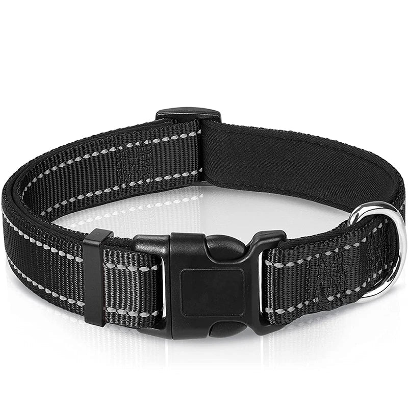 Reflektierendes Verstellbares Hundehalsband Gepolstert Nylon Neopren für Mittel Große Hunde Kaufschwan® Schwarz L