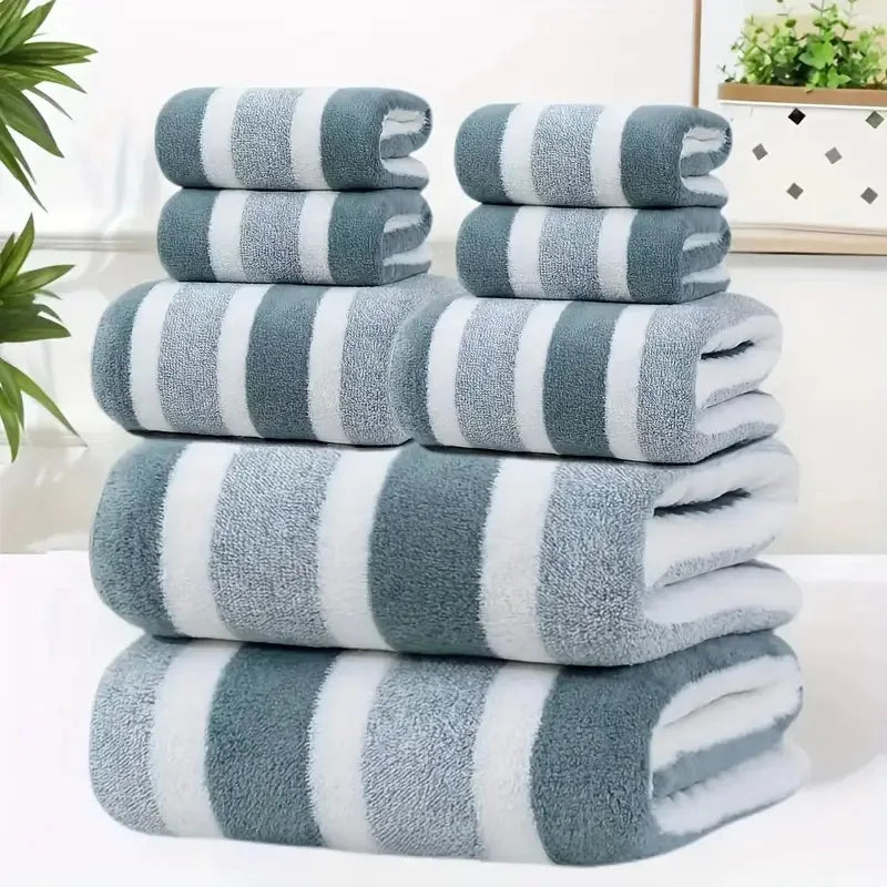 8-teiliges Gestreiftes Badetuch Set – Ultraweich, Hochsaugfähig & Fusselfrei | Fünf-Sterne Hotelqualität Handtücher Kaufschwan®