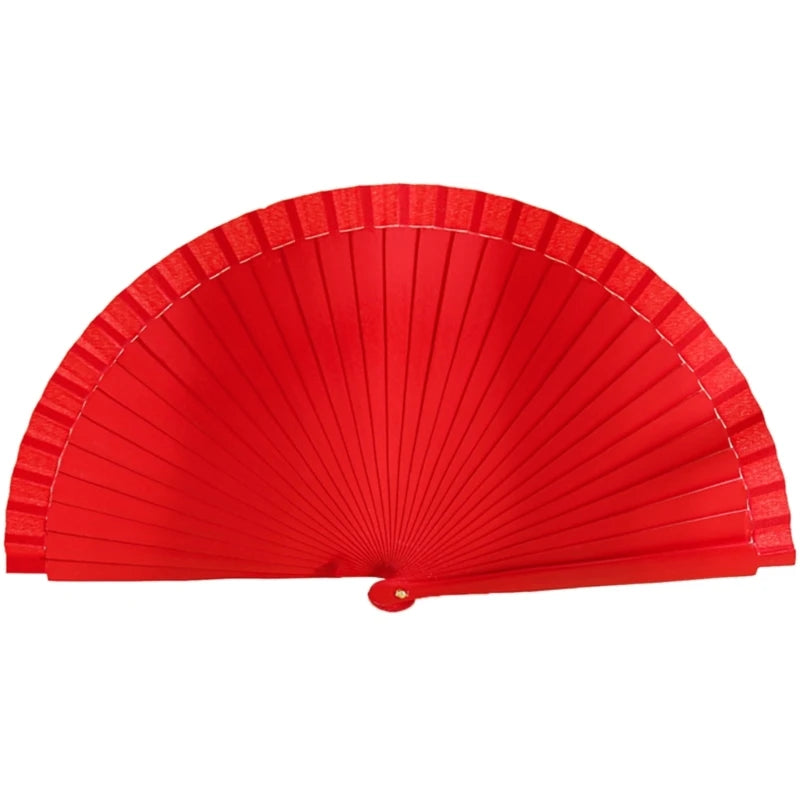 Eleganter Holzfächer | Klassischer Spanischer Faltfächer | Einfarbiger Vintage-Handfächer für Hochzeiten, Partys & Tanzaufführungen Kaufschwan® Rot