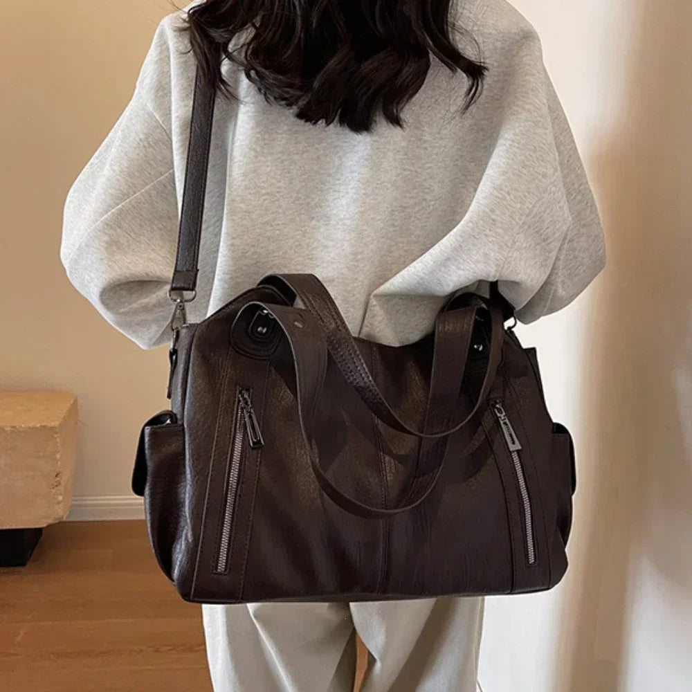 Damen Schultertasche – Hochwertige Kunstleder Handtasche mit Kontrastfarben | Weiches Innenfach & Reißverschluss Kaufschwan®