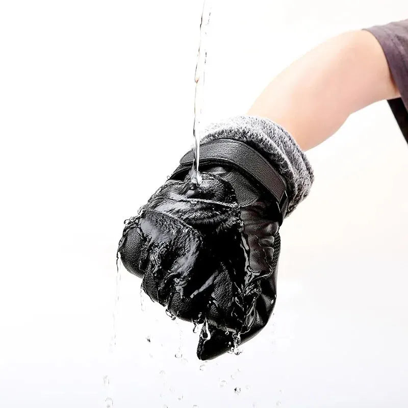 Leder Winterhandschuhe – Damen & Herren Fleece Gefüttert | Touchscreen Wasserdicht & Winddicht Motorrad- & Autofahrerhandschuhe Kaufschwan®