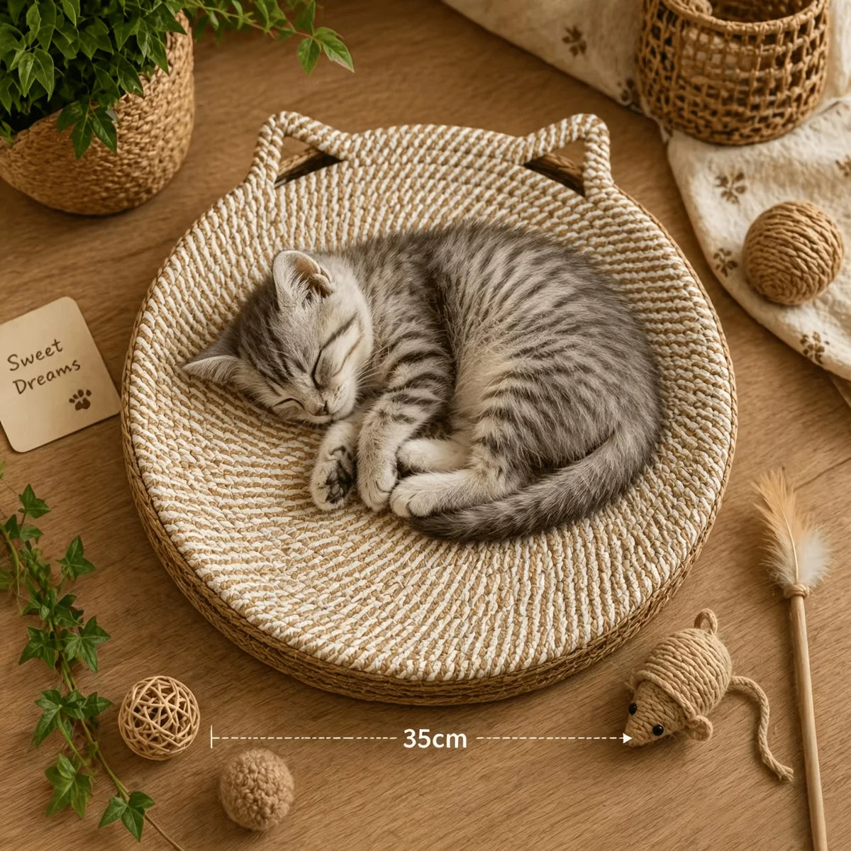 2-in-1 Rundes Kratzmöbel & Bett für Katze – Kratzstamm mit Geflochtenem Seil für Kleine bis Mittelgroße Katzen Kaufschwan®