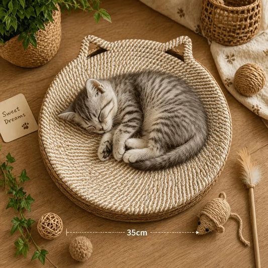 2-in-1 Rundes Kratzmöbel & Bett für Katze – Kratzstamm mit Geflochtenem Seil für Kleine bis Mittelgroße Katzen Kaufschwan®