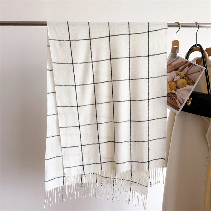 Modischer Karo Kaschmir-Imitat Schal | Luxus Pashmina Wärmeschal | Umschlagtuch, Poncho Decke mit Fransen Kaufschwan®