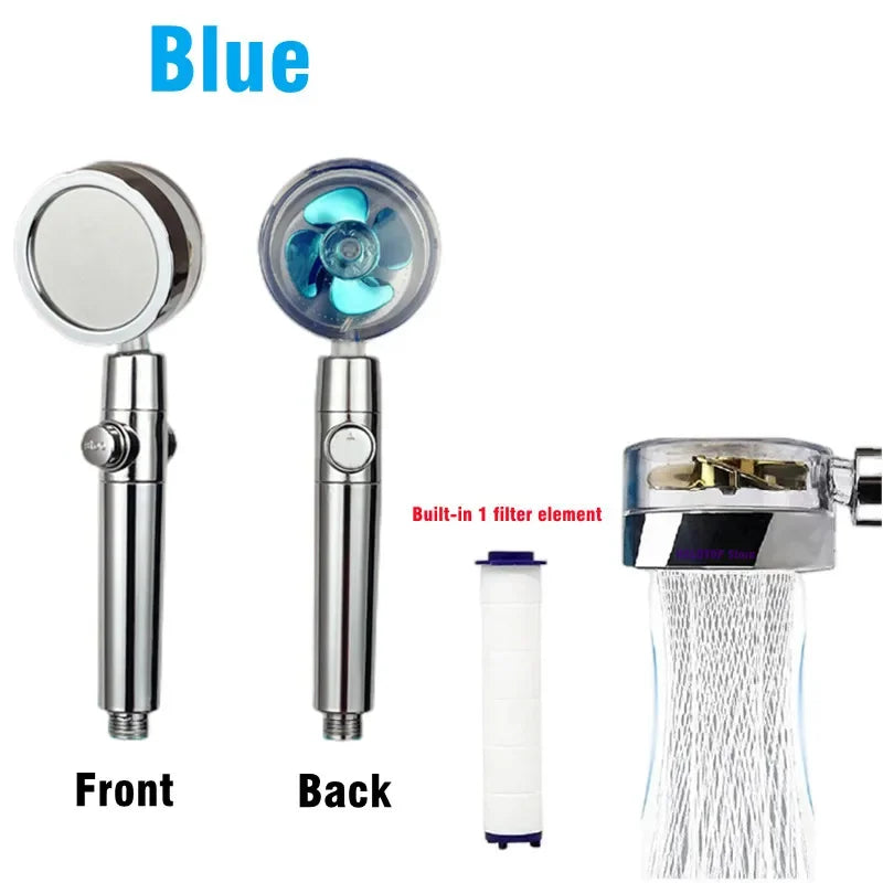 Wassersparender Hochdruck-Duschkopf mit Turbo-Propeller und integriertem Filter – Regenbrause Badezimmerzubehör Kaufschwan® Blau
