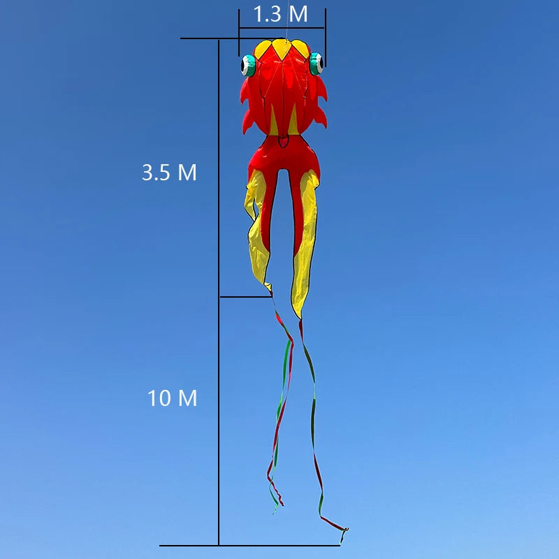 10M 3D-Goldfischdrachen – Großer Aufblasbarer Weicher Nylondrachen mit 3 Lufteinlässen für Strand und Freizeit Kaufschwan®