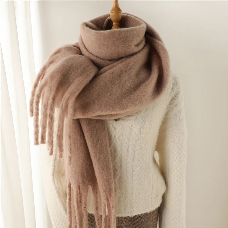 Winter Schal für Damen | Kaschmir-Optik Pashmina Tuch | Weiches Warmes XXL Umschlagtuch mit Fransen & Poncho-Stil Kaufschwan® Sandfarben