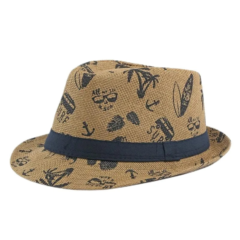 Retro Sonnenhut – Britischer Top Hat Stil, Geometrischer Strohhut mit Gürtel, Unisex Strand & Partner Fedoras
