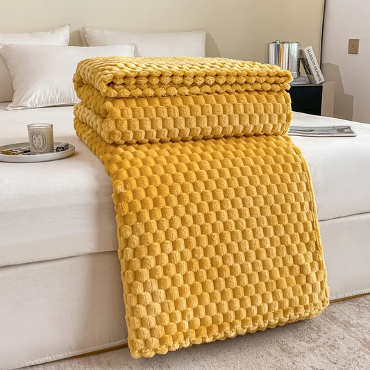 Kariert Weiche Warme Flauschige Samtdecke – Gemütlicher Sofaüberwurf & Bettdecke für Erwachsene, Kinder & Haustiere Kaufschwan® Gelb 200x230cm(79x90inch)
