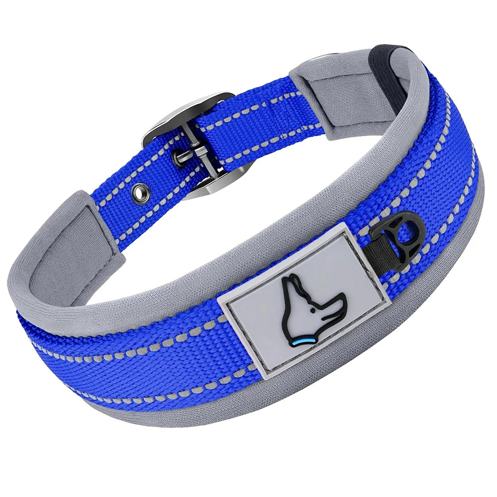 Reflektierendes Gepolstertes Hundehalsband Verstellbar Breit Nylon Neopren für Kleine Mittel Große Hunde Kaufschwan® Tiefblau S
