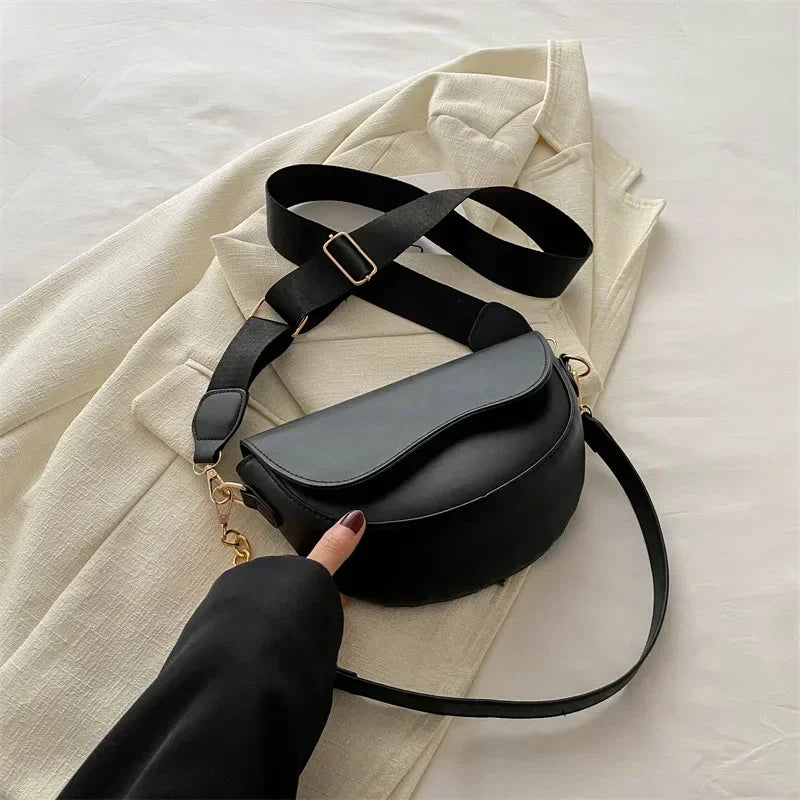 Damen Vintage Doppelriemen Schultertasche – Einfarbige PU Leder Crossbody Handtasche & Geldbörse