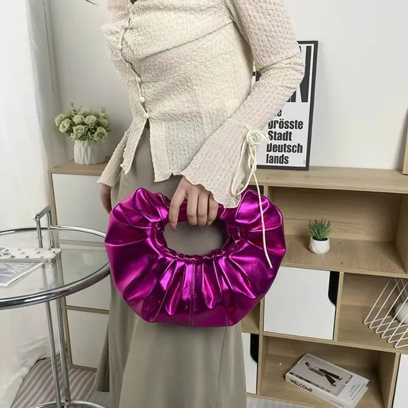 Metallic Falten Handtasche – Laser Silber Clutch & Schultertasche | Luxus Designer-inspirierte Damen Tote Kaufschwan®