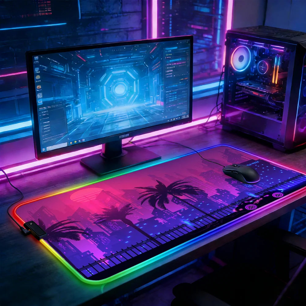 LED RGB Gaming Mauspad – Cyber Neon City Erweiterte Schreibtischmatte für E-Sports Tastatur und Laptop Kaufschwan®