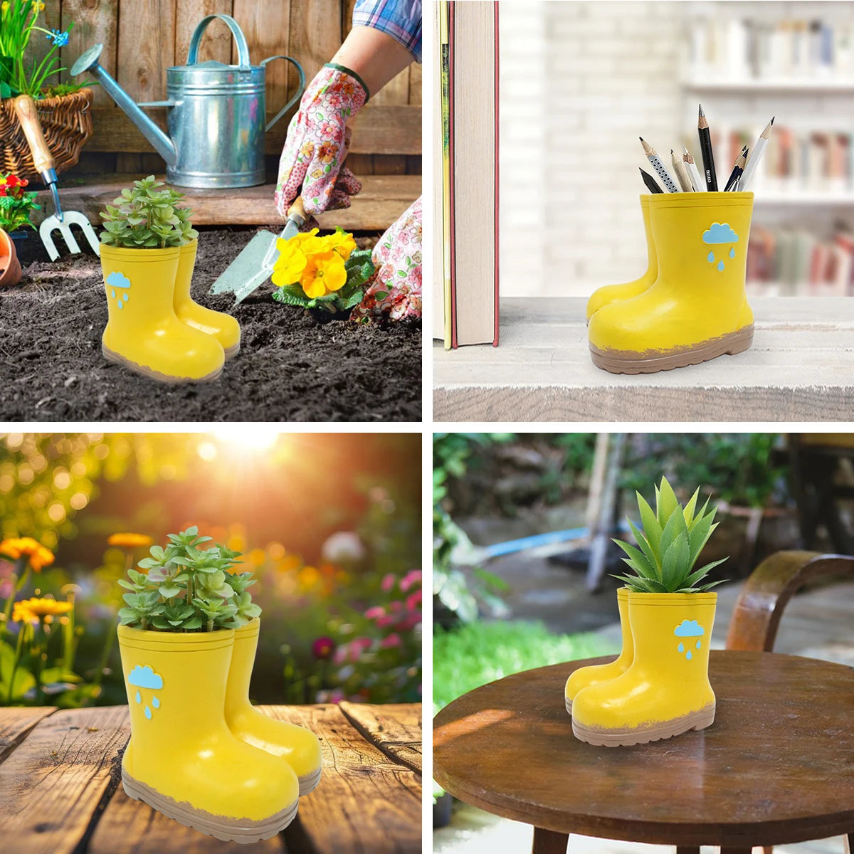 Garten-Mikrolandschaft, stiefelförmiger Blumentopf, Büro-Stiftehalter, handgefertigtes Resin-Kunsthandwerk Kaufschwan®