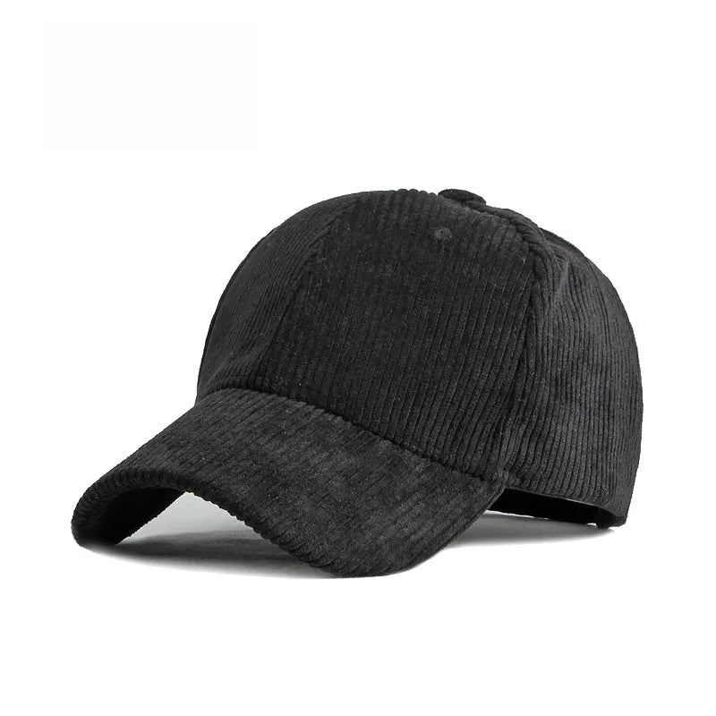 Corduroy Baseballkappe | Damen & Herren Baumwolle Einfarbige Sonnenkappe | Herbst Warm Hip Hop Snapback Anglerhut Kaufschwan® Schwarz
