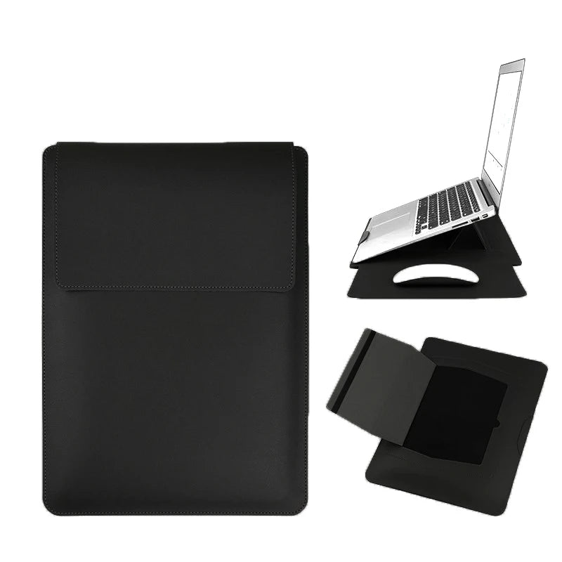 Leder Laptop Tasche – Tragbare Schutzhülle mit Verstellbarem Ergonomischem Ständer für MacBook, Dell & HP Kaufschwan® Schwarz 16 Zoll