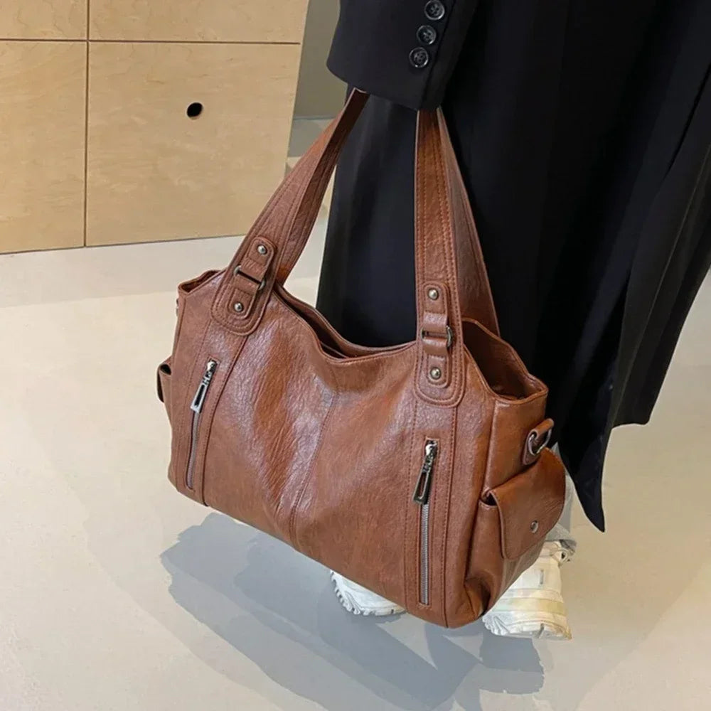 Damen Schultertasche – Hochwertige Kunstleder Handtasche mit Kontrastfarben | Weiches Innenfach & Reißverschluss Kaufschwan®