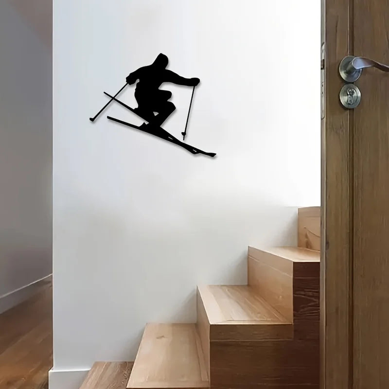 Art Deco Skifahrer Metall Wandbild – Dynamische Ski Silhouette Dekoration Kaufschwan®
