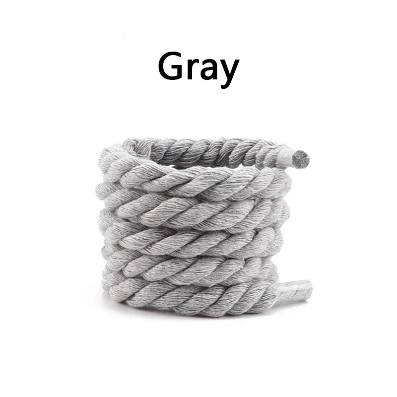 Runde Dicke Schnürsenkel – 1cm Baumwoll-Leinen Geflecht | Bunte Robuste Laces für Sneaker, Laufschuhe & Stiefel Kaufschwan® Grau 120cm