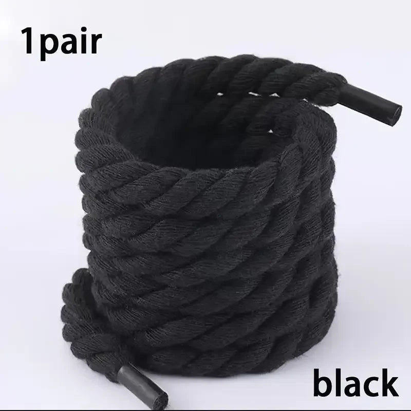 Handgefertigte Geflochtene Schnürsenkel – Robuste Dicke Canvas Laces | Modische Accessoires für Sneaker, Freizeit- & Leichte Schuhe Kaufschwan® Schwarz